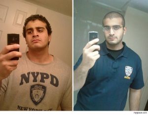L'agent de sécurité Omar Mateen posant avec des t-shirts de la police de New-York (MySpace)